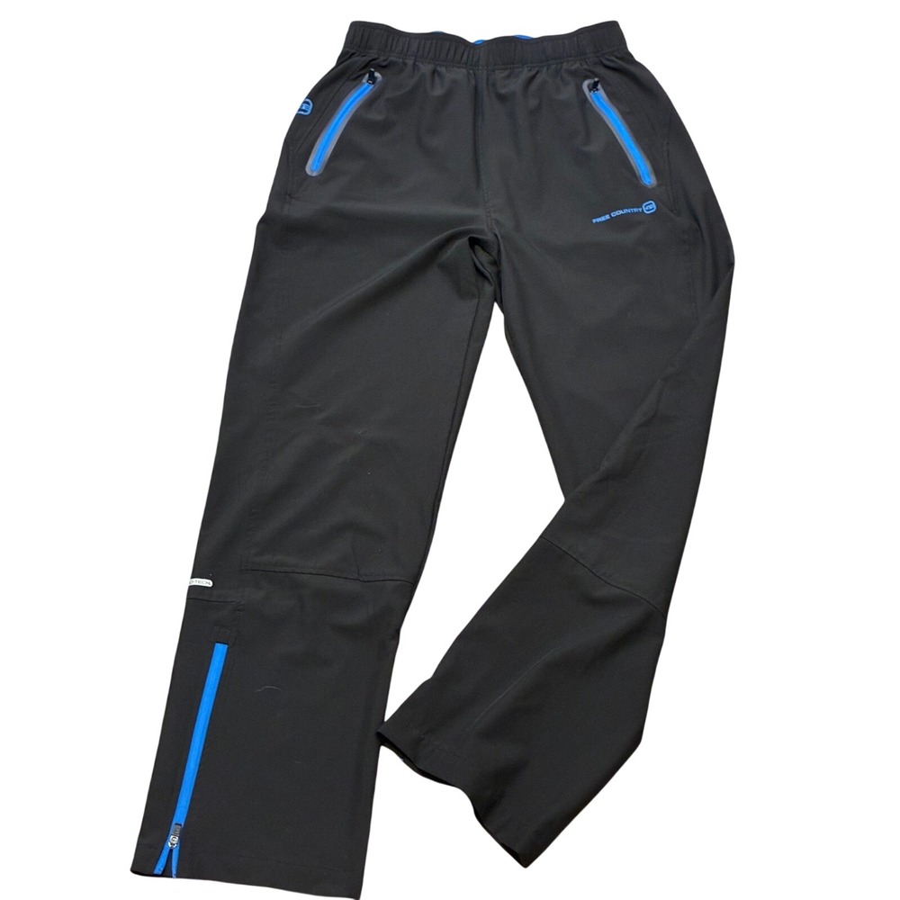Free Country Pro-Tech Mens Small Black Blue Athletic Hiking Pants Zipper Pockets